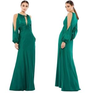 Ieena for Mac Duggal Tied Keyhole Cold Shoulder Bishop Sleeve Gown Size 4